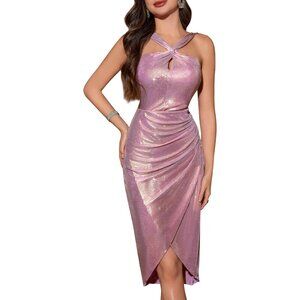 Women's Floral Lace Chiffon Bridesmaid Dress V-Neck Lavender Medium